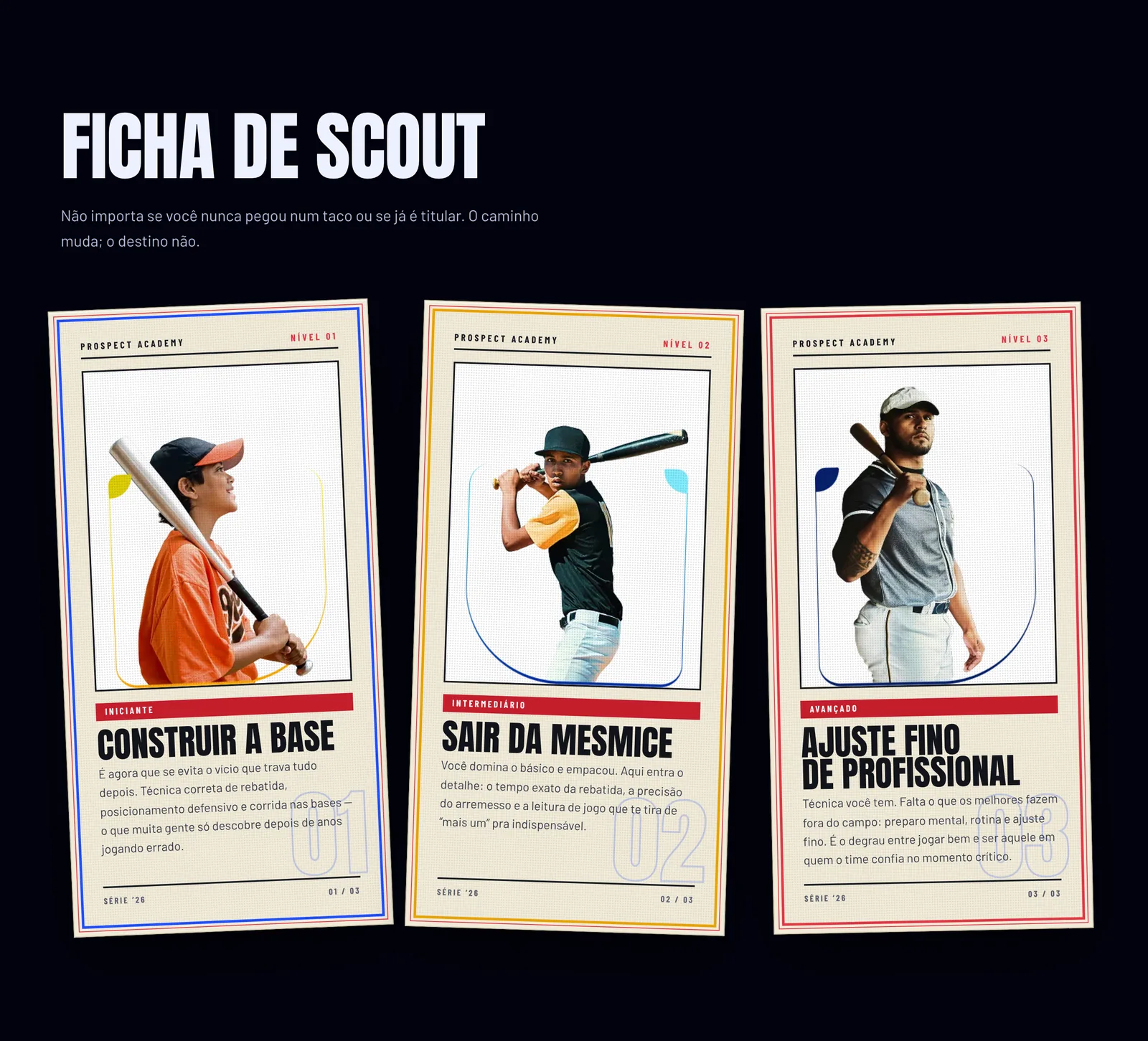 Fichas de scout pros três níveis: papel creme, moldura dupla, carimbo.